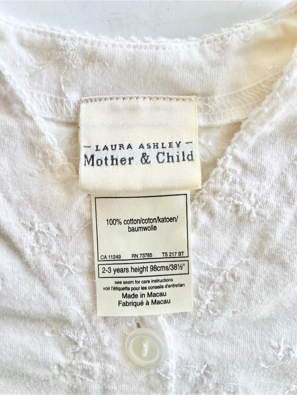 Laura Ashley Mother & Child White Embroidered Cardigan top girls 2-3 yr kids